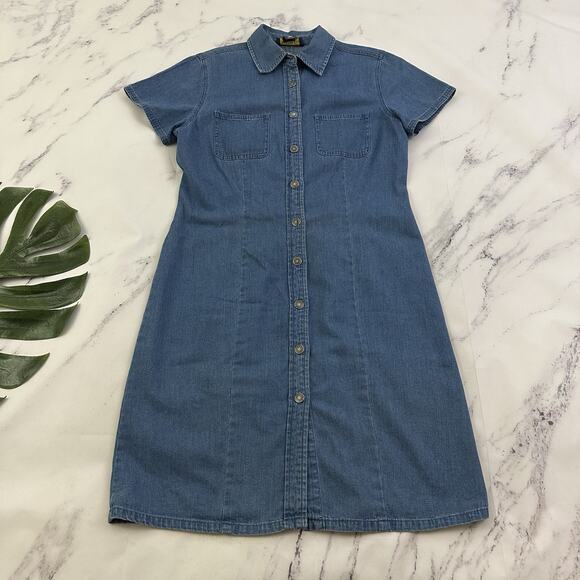 Charter Club Womens Vintage Y2k Denim Dress Size 4 Blue Button Front Jeans Shirt - Picture 1 of 9